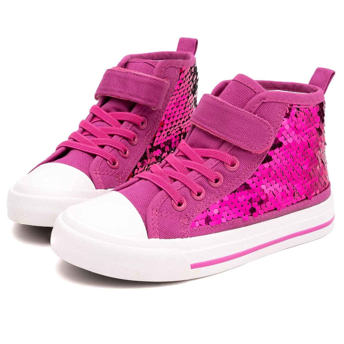 Toandon Girls Kids Canvas Shoes Sneakers for Toddler Color Change Flipping Sequins Glitter Sparkle Slip On High Top Adjustable Hook Loop Straps Velcro NonSlip Lightweight Walking Pink Size 13