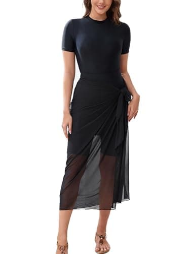 ODIZLI Modest Bathing Suit for Women Short Sleeve One Pieces Swimsuit with Swim Shorts Wraps Skirts Muslim Swimsuits for Women Rash Guard Burkini for Woman Swimming Outfits Black Short Sleeve XXL