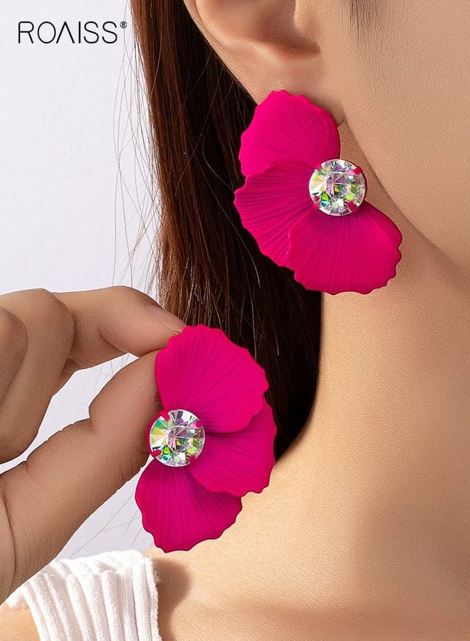 Women's Exaggerated Zircon Earrings New Fashion Retro Metal Flower Earrings Bold Sparkle Statement Vintage Party Bridal Chic Lightweight Luxury Gift for Her
