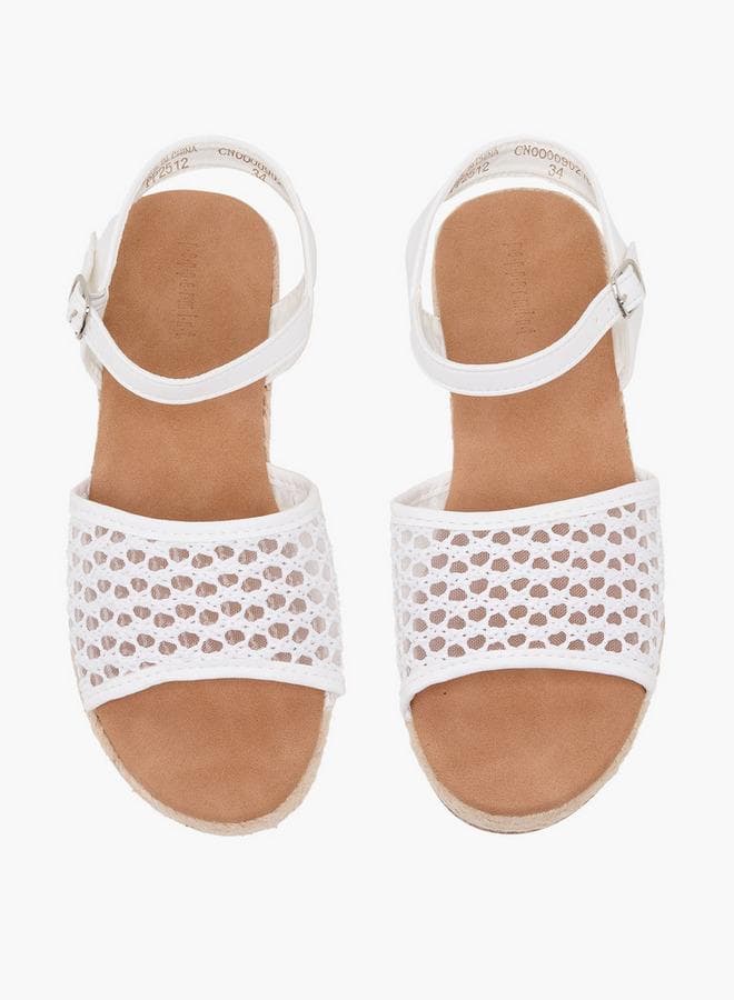 Girls Mesh Detail Buckle Closure Espadrille Sandals
