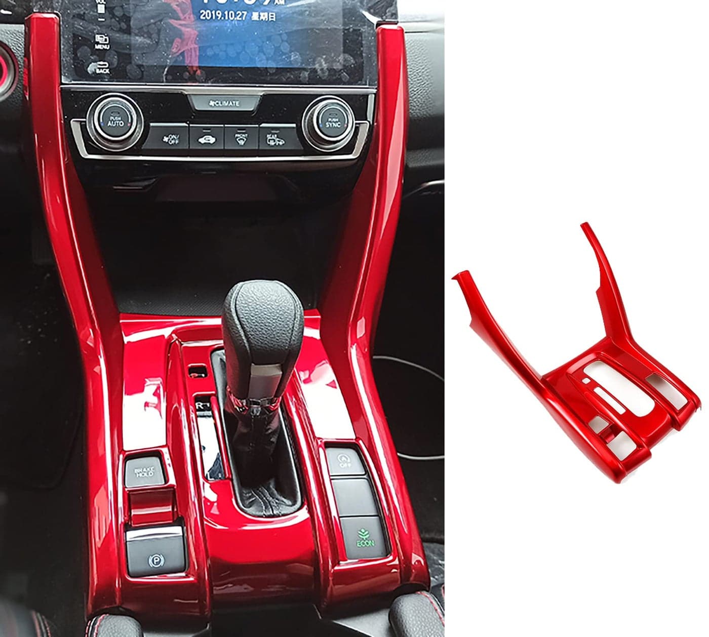 KELEIMAI Car Accessories Fit for Honda 10th Gen Civic 20162021 Inner Center Console Gear Shift Panel Cover Trim Red ABS PC
