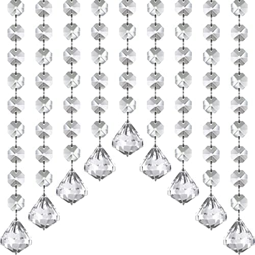 Jishi 33ft Crystal Garland Strands Hanging Crystal Beads Strings Decorations for Centerpiece Doorway Clear Acrylic Diamond Chandelier Prisms Gem Bead Chain Garland Curtain Christmas Tree Ornaments
