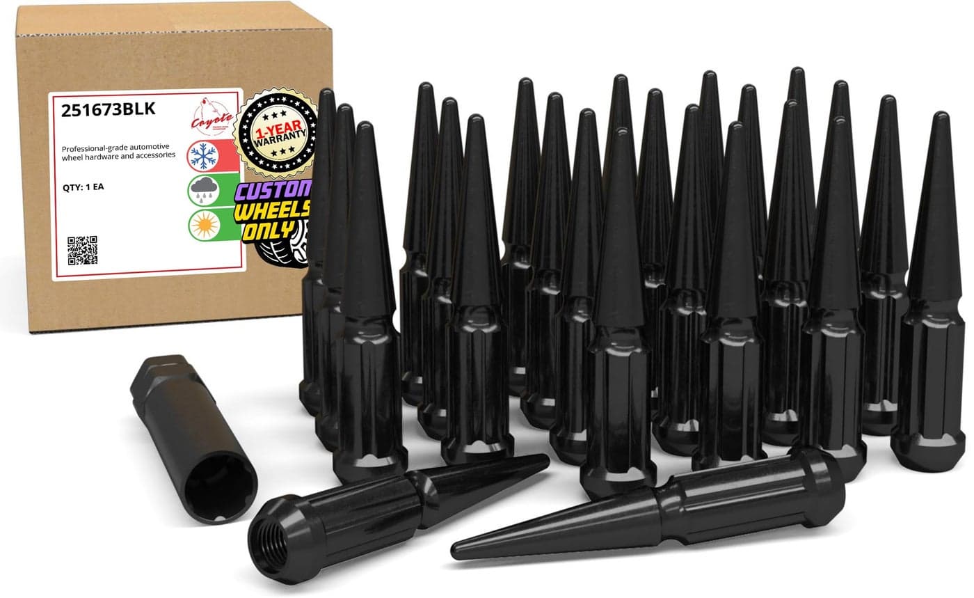 Wheel Accessories Parts 24 Pcs M14x2 14x2 Thread Spike Spline 4.40" Long Lug Nuts Black Chrome Truck Spline Hex Fits Ford Expedition F-150 | Lincoln Navigator