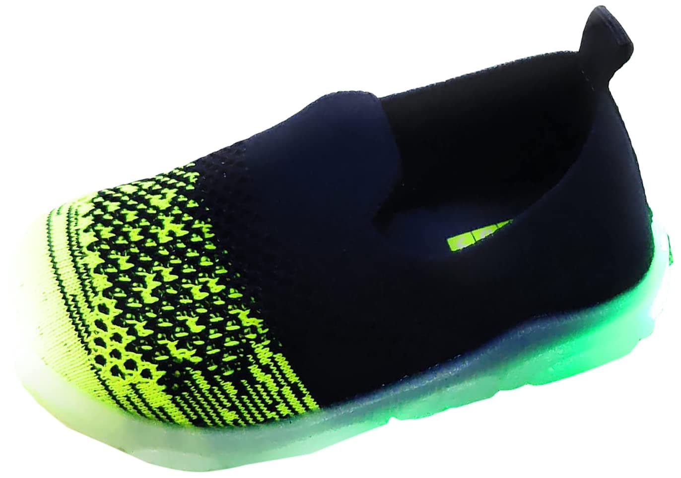 Coolz Kids Knitted First Walking Shoes with Light Led-02 for Baby Boys and Baby Girls for 9-24 Months (Navy-Green, 9_Months)