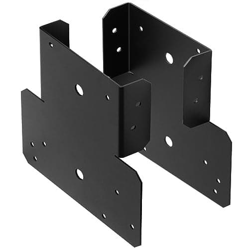 MOUNTAIN_ARK 4 Pcs 6x6 Black T Shaped Post and Beam Connector, Pergola Bracket, Adjustable Post Caps Tie Brackets for Wood Roof Truss, 14 Gauge
