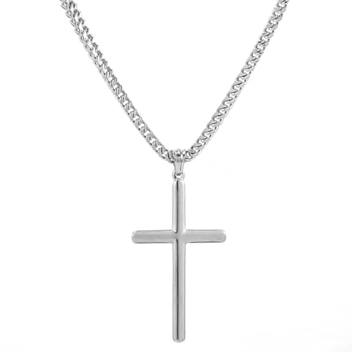Peora Silver Plated Fancy Cross Pendant with Cuban Chain Fashion Jewellery Gift for Men & Boys