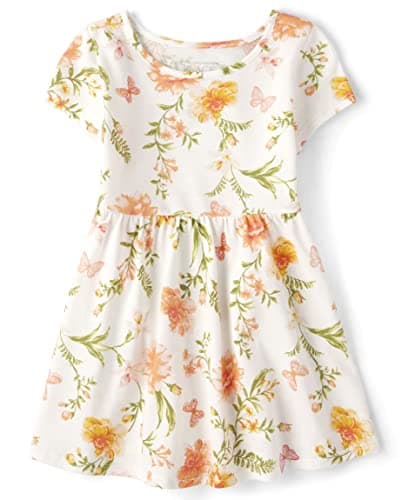 The Children's Place,and Toddler Girls Short Sleeve Fashion Dress,White Floral,2T