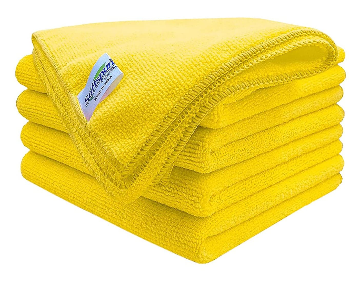 SOFTSPUN Microfiber Cleaning Cloths, 5 pcs 40x60cms 340 GSM Yellow! Highly Absorbent, Lint and Streak Free, Large Multi -Purpose Wash Cloth for Kitchen, Car, Window, Stainless Steel, Silverware.