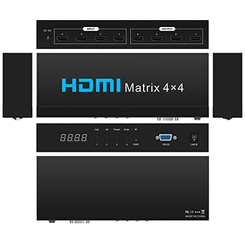 HDSUNWSTD HDMI Matrix Switch 4x44K HDMI Matrix Switcher Splitter 4 in 4 Out Box with with RS232IRButton Hand Control for PS4 Camera PC to TV Monitor