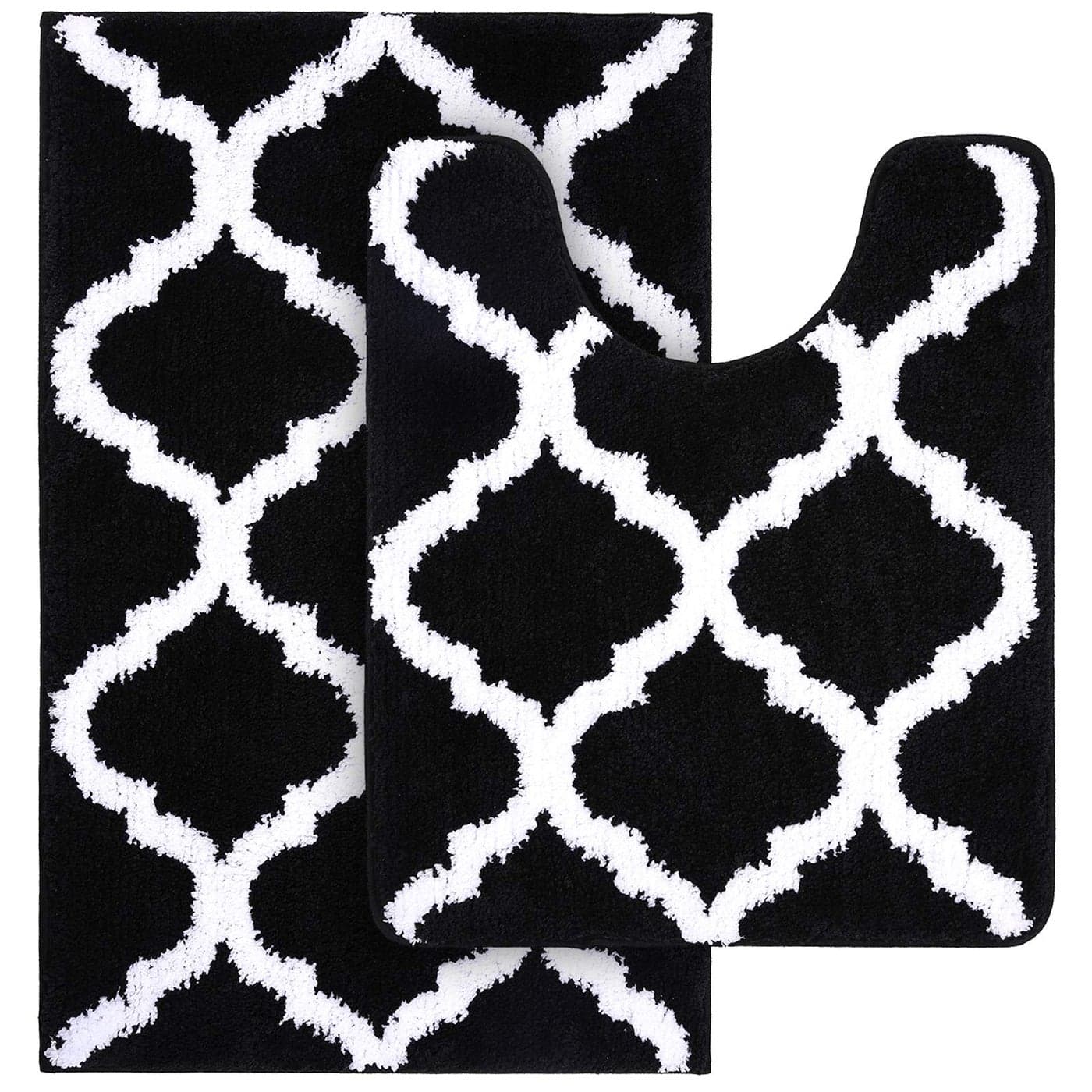 OLANLY Bathroom Rugs Set 2 Piece Microfiber Bath Shower Mat and UShaped Toilet Rug Machine Wash Dry NonSlip Absorbent Shaggy Bath Mats for Tub Shower and Bathroom 30x2024x20 Black