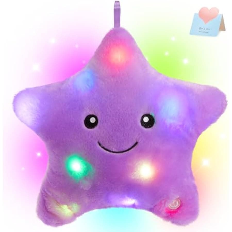9'' LED Twinkle Star Soft Plush Pillow Toys Glowing Stuffed Star Light up Pillow Plush with Colorful Night Lights Birthday for Toddler Kids (Purple)