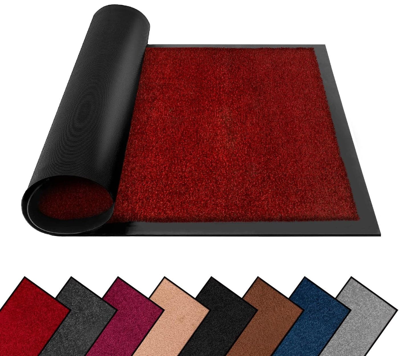 FB FunkyBuys Washable Dirt Trapper Door Mats Indoor Outdoor Heavy Duty Non Slip Doormats Rubber Backed Floor Mat Super Absorbent Front Door Mat Entrance Rug RedPlain 40cm x 60cm