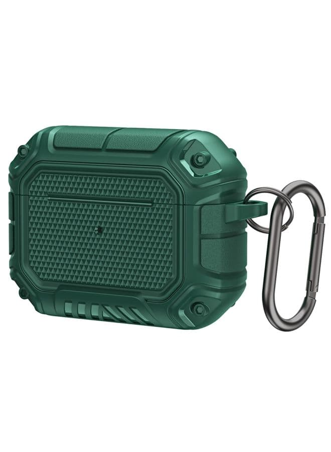 Case Cover Diamond Shield Mecha TPU + PC Earphone Protective Case with Hook for AirPods Pro Green