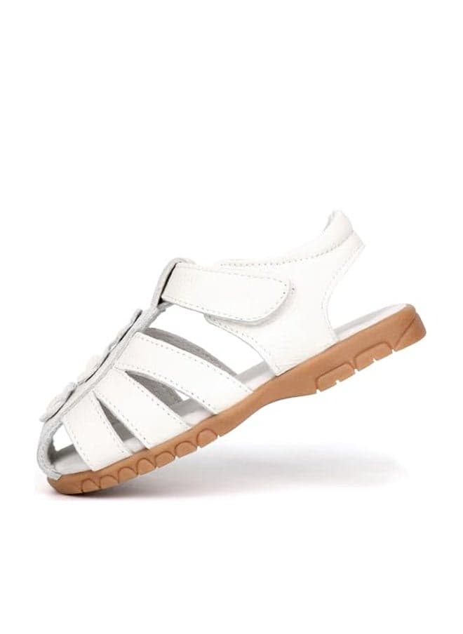 Femizee Girls Casual Leather Closed Toe Flower Princess Dress Sandal(Toddler/Little Kid) Size 8 Toddler,White,1508 CN26
