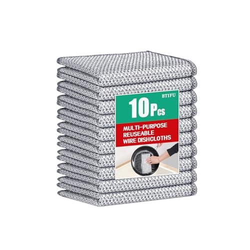 BTIFU 10Pcs Multipurpose Wire Dishwashing Rag, Reusable Non-Scratch Wire Dishcloth, Metal Dish Cloth Wet and Dry for Kitchen Cleaning, Sinks, Dishes, Stove Top, Dimensions(7.87X7.87)
