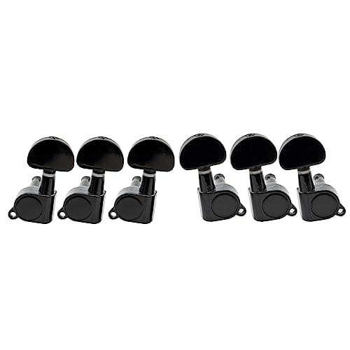 Musiclily Basic R15A 3R3L 15:1 Ratio Full Sealed Machine Heads Tuners Tuning Pegs Keys with Half Moon Button for Acoustic Electric Guitar, Black