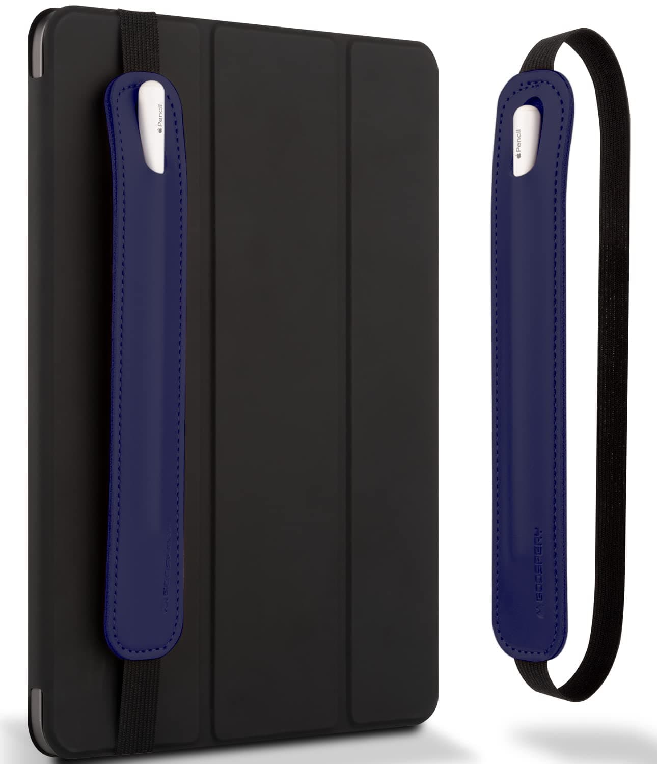 Goospery Pencil Holder Compatible with Apple Pencil (1st & 2nd Generation) Sling Sleeve PU Leather Pouch Case Pocket Accessories Elastic Band Fit iPad 8th 7th Mini 5th/Notebook/Tablets - Dark Blue