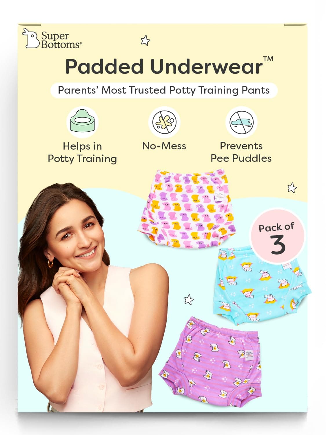 superbottoms Padded Underwear for Babies and Toddlers | Potty Training Pants for Mess-Free Diaper-Free time | Prevents Pee Puddles, 3 Layers of Premium Cotton Padding (No Sponge), 3-4 Year, Pack of 3