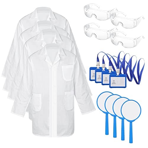 Tarpop 16 Pcs Lab Coat Costume Kit for Kids Doctor Coat Glasses ID Card for Projects Scientist Costume Halloween Christmas Cosplay XL