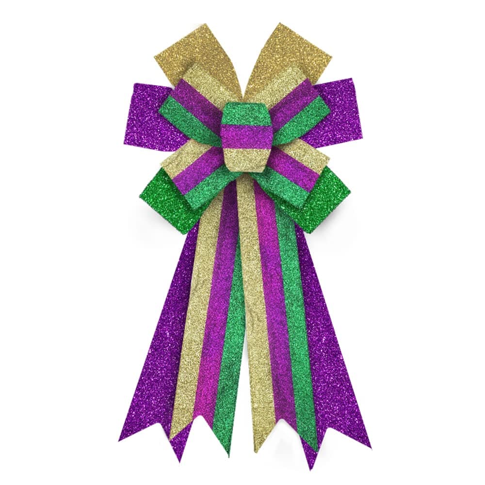 Mardi Gras Wreath Bows Mardi Gras Decor Bow Purple Green Glitter Srips Burlap Bows for Wreaths Mardi Gras Ribbon Tree Topper Bows for Mardi Gras Home Indoor Outdoor Decoration Wreath Ornament Supply