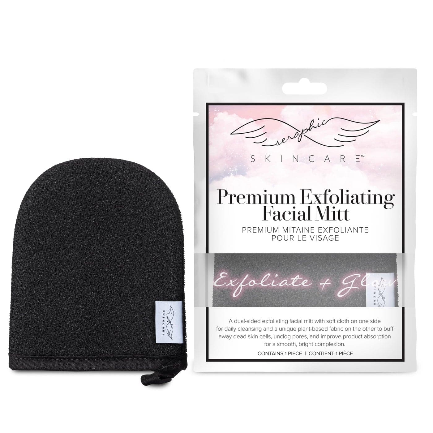 Seraphic Skincare Premium Exfoliating Facial Mitt 100 Vegan DualSided Face Scrubber with Viscose Washcloth Makeup Remover Cloth for Gentle Cleansing Exfoliation Natural Dead Skin Remover