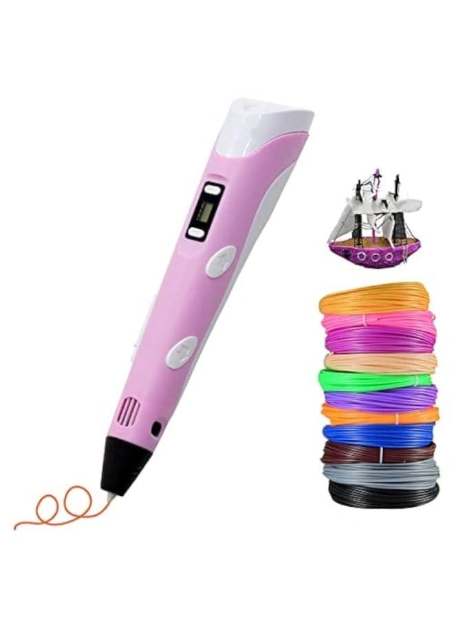 3D Graffiti Printing Pen, 3D Printing Pen with Screen, Safe and Non-Toxic, Adjustable Temperature and Speed, Compatible with PLA and ABS Filaments, Suitable for Graffiti, Model Making, etc., Pink