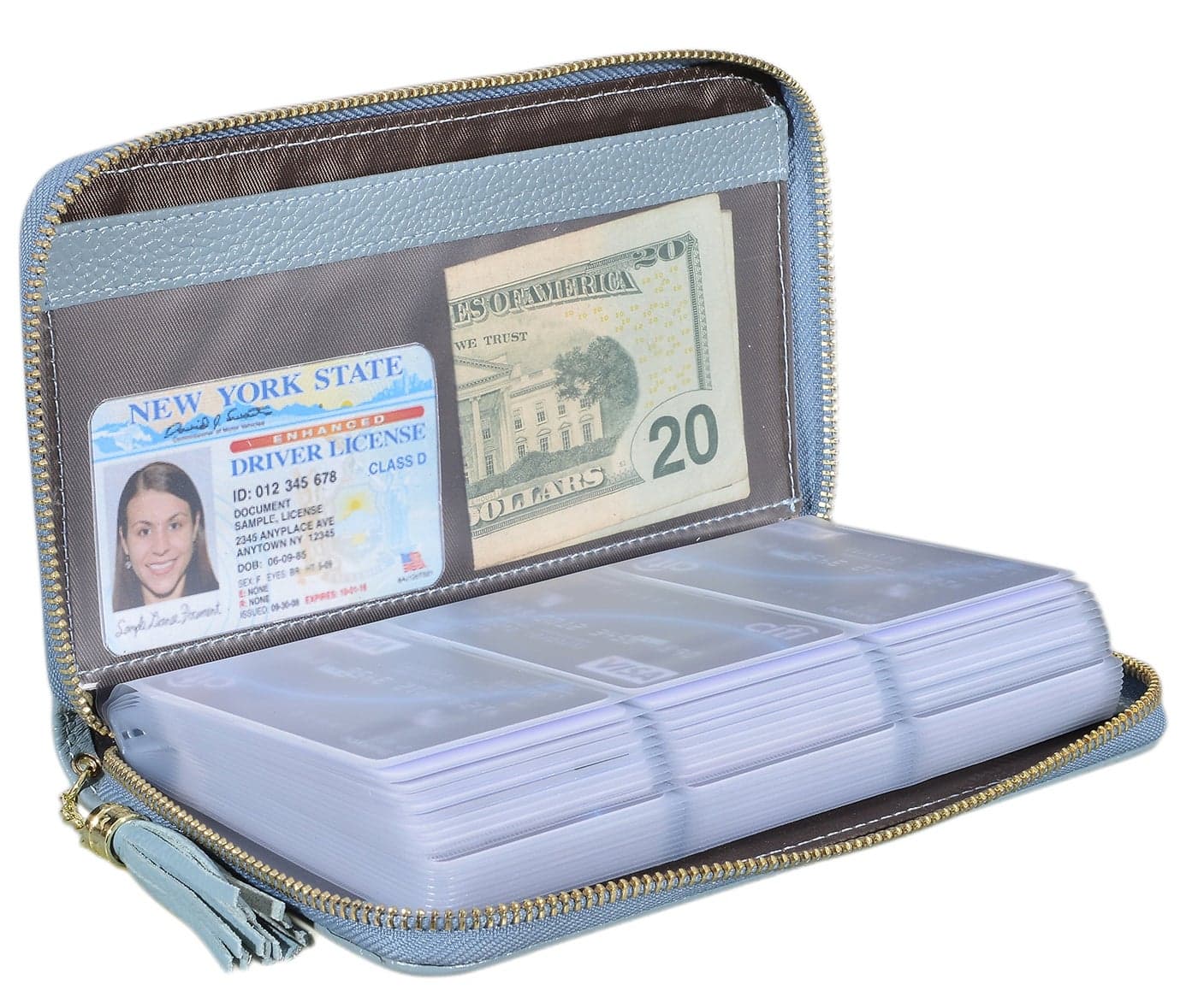 Easyoulife Credit Card Holder Wallet Womens Zipper Leather Case Purse RFID Blocking (Light Blue)