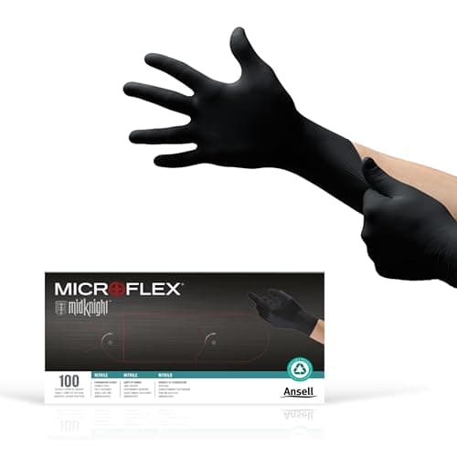 Microflex MK-296 Black Disposable Nitrile Gloves, Latex-Free, Powder-Free Glove for Mechanics, Automotive, Cleaning or Tattoo Applications, Medical/Exam Grade, Size Medium, Box of 100 Units