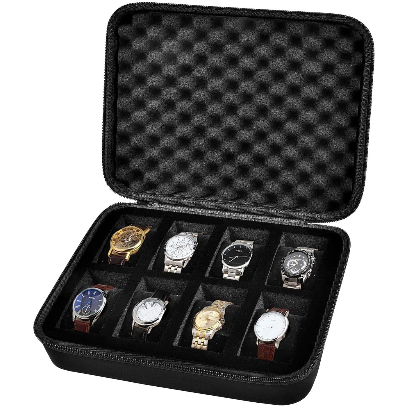 Comecase 8 Slots Watch Box OrganizerMen Watch Display Storage Case Fits All Wristwatches and Smart Watches up to 42mm Black