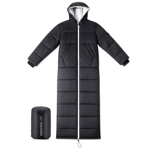 Macarrie Cold Weather Wearable Sleeping Bag for Adults with Sleeves and Hood 74 Inch Long 0 Degree Winter Weather Insulated Extreme Cold Sleeping Bag Coat for Camping Hiking StadiumBlack