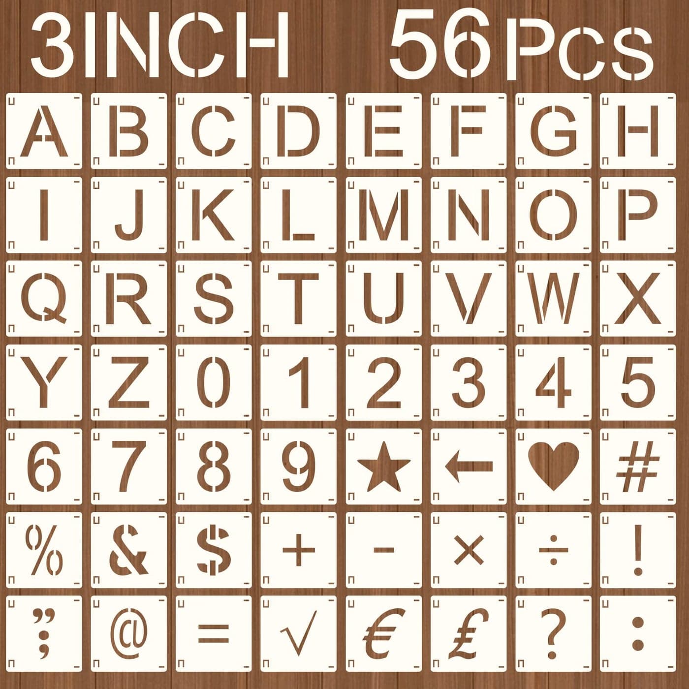 Augshy 3 Inch Letter Stencils Symbol 56 Pcs Reusable Numbers Craft Stencils Interlocking Templates Kit for Wood Wall Fabric Rock Chalkboard Signage DIY School Art Projects