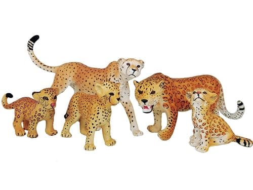 GeminiGenius Jaguar Toys Safari Animal Cheetah Toys Leopard Family Playset Figures Wildlife World Models Birthday Cake Toppers or Gifts for Kid 5Pcs