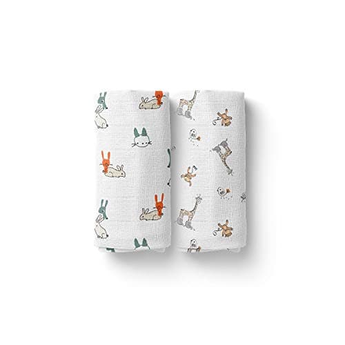 MOM'S HOME Baby Organic Muslin Cotton Rabbit and Jungle Safari Print Swaddle Blanket (Large Size, 100 x 100 cm) - Pack of 2