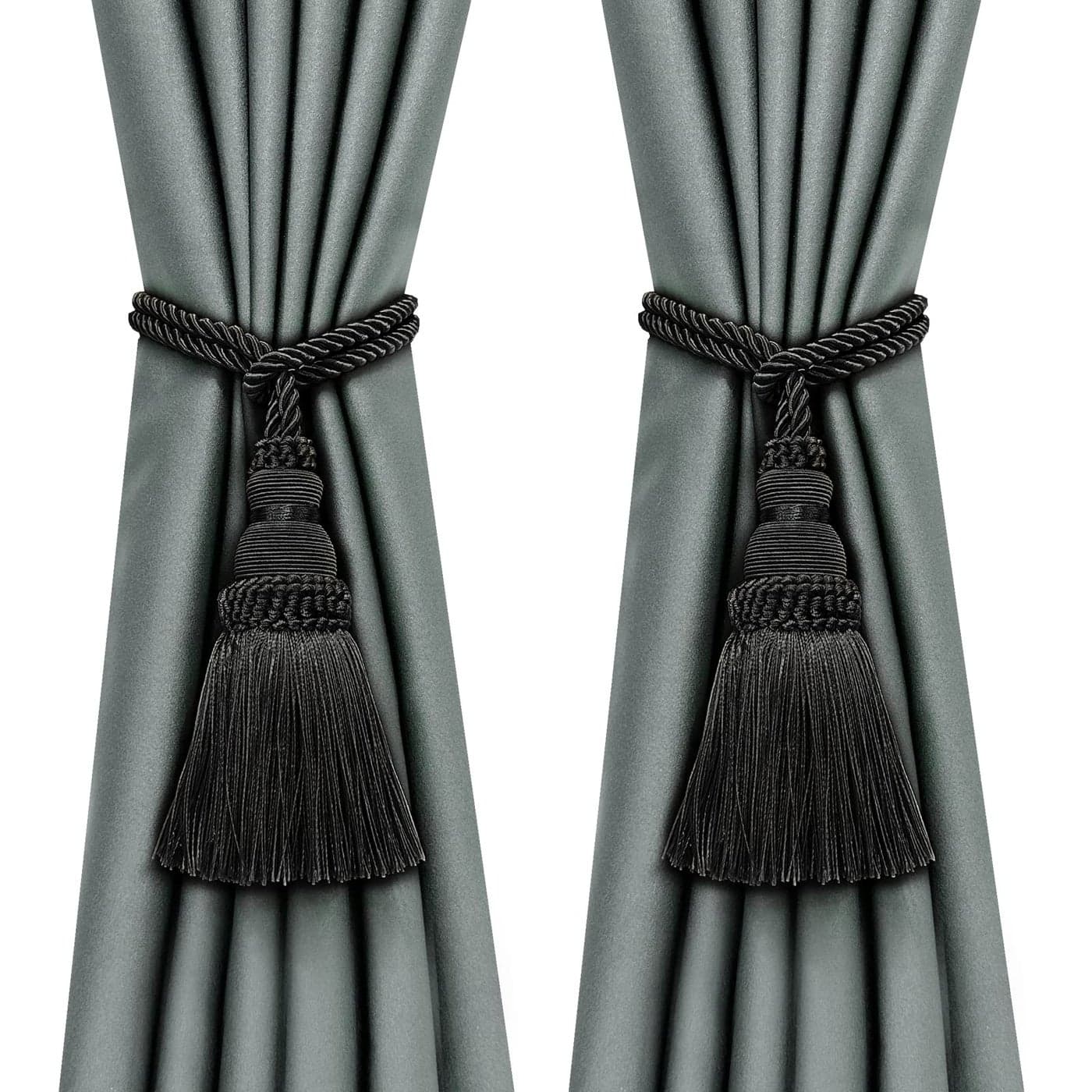 Fenghuangwu 2 Pack Curtain Tie Backs Rope Tassels for Curtains Drape tiebacks Handmade Outdoor Home and Outdoor Decorative Black 2p