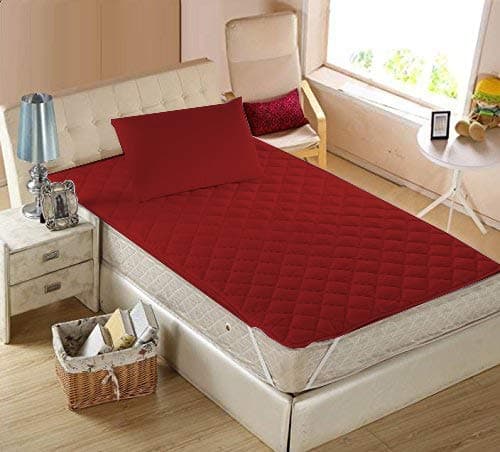 Homespun Quilted Triple Layered 100% Waterproof Single Bed Mattress Protector, Maroon Color, 36x78 inches