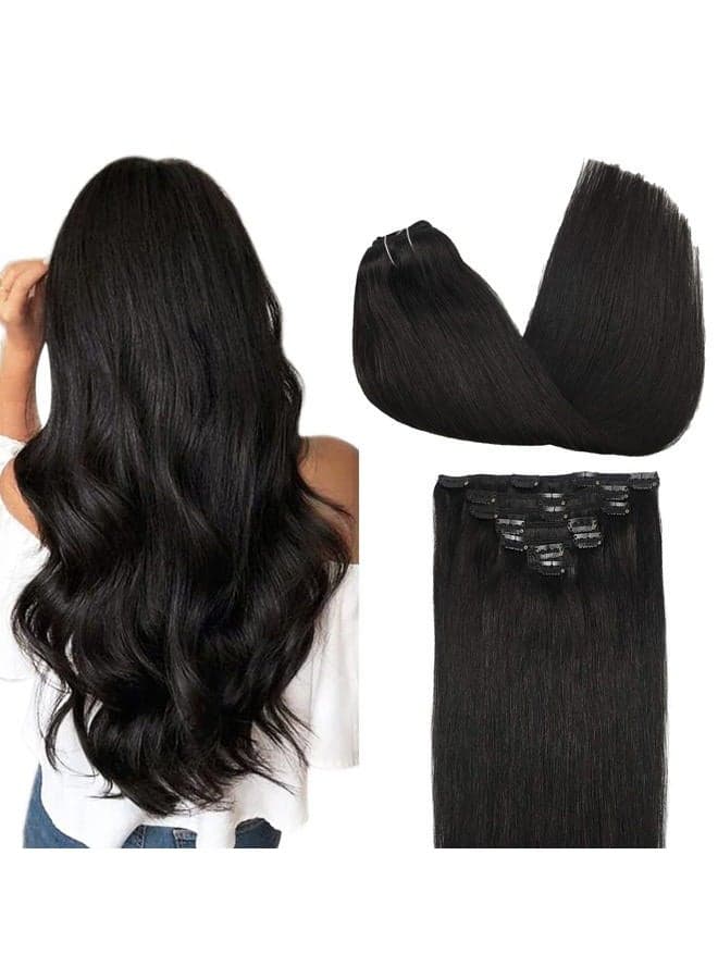 Clip in Hair Extensions Real Human Hair, 18inch 120g 7Pcs, #1B Natural black, Remy Human Hair Extensions Clip ins for Women, Natural Human Hair