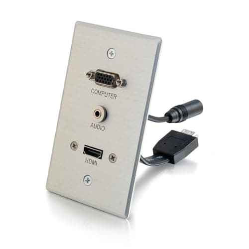 C2G Legrand HDMI VGA and AUX Wall Pass Through, Pass Through Wall Plate for In Wall Cable Management, Brushed Aluminium, Silver, 1 Count, C2G 60144