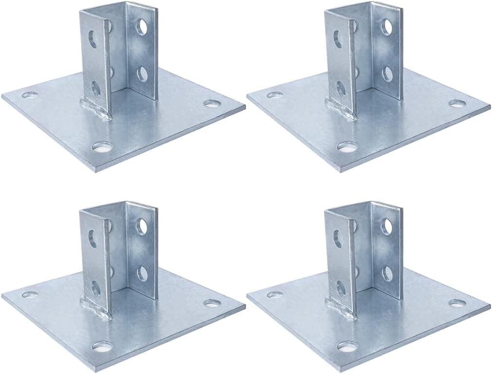 Skelang 4 Pcs Strut Post Base, 4 Holes Square Mount 6" x 6" Base for 1-5/8" Single Strut Channel