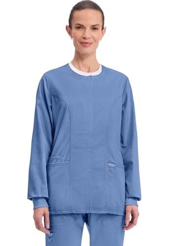 Cherokee Women's Snap Front Warm-up Jacket, Ciel, XXXX-Large"
