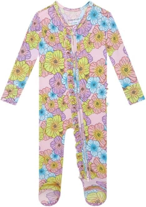 Posh Peanut Footie Pajamas for Baby Girls Sleepers in UltraSoft Viscose from Bamboo with 2Way Zipper Ruffle Trim Newborn to Toddler Sleepwear Kourtney 36 Months