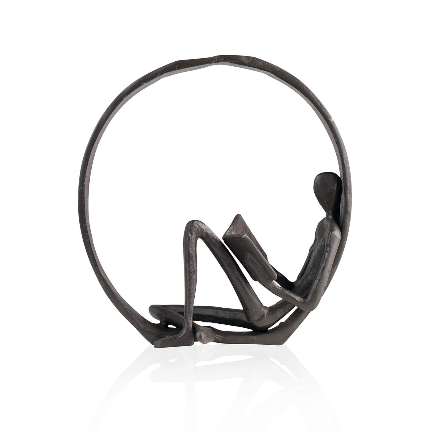Danya B Contemporary Encircled Male Female Reader Cast Iron Sculpture Bookend Statues Single Male