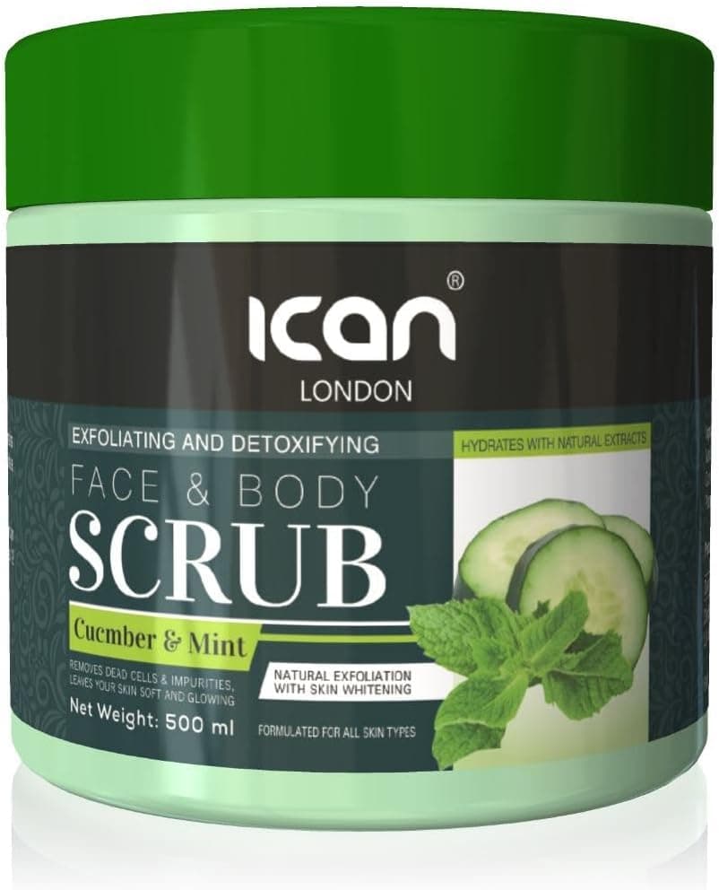 ICan London Cucumber Mint Face and Body Scrub Exfoliating and Detoxifying 500ml