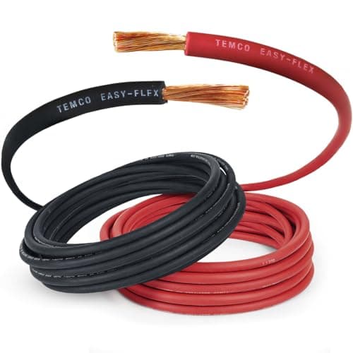 TEMCo 6 Gauge AWG 10 Ft Black 10 Ft Red Flexible Pure Copper Made in USA Welding Cable Battery Wire Heavy Duty Solar Inverter Car RV Truck