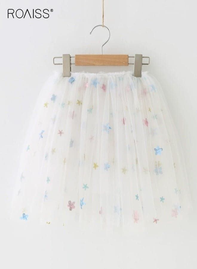 Girls Tulle Skirt with Lining, Elastic Waist Tutu with Sequins, Stylish Versatile Tutu Skirt for Girls, Suitable for Daily Wear, Ballet Performance or Any Occasion