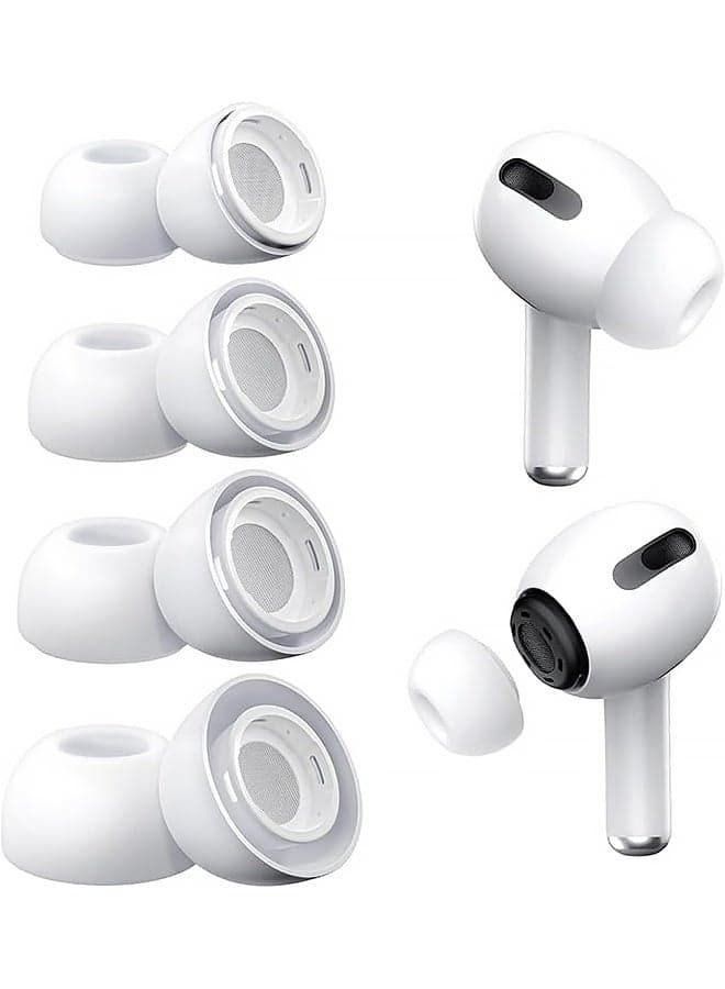 4 Pairs Replacement Ear Tips for AirPods Pro and for Air Pods Pro 2 with Noise Reduction Hole, Non-Slip Soft Silicone Bud Replacement for Airpod Tips Pro with Built-in Dust Guard Screen(White)