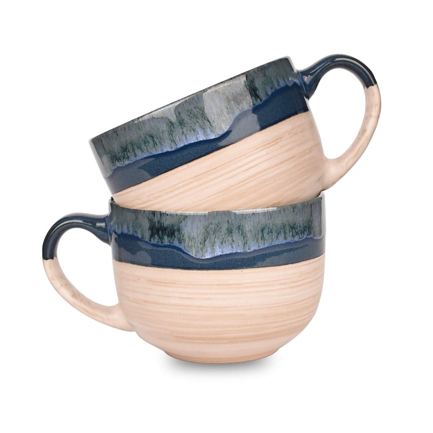 Bosmarlin Large Ceramic Coffee Mug Set of 2 Stoneware Latte Mug for Office and Home 16 Oz Dishwasher and Microwave Safe Prussian Blue 2