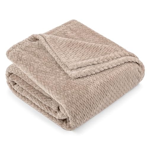 PAVILIA Soft Fleece Taupe Tan Throw Blanket for Couch Lightweight Plush Warm Blankets for Bed Fuzzy Cozy Flannel Blanket Throw for Sofa Travel Jacquard Pattern TaupeCamel Twin 60x80 inch