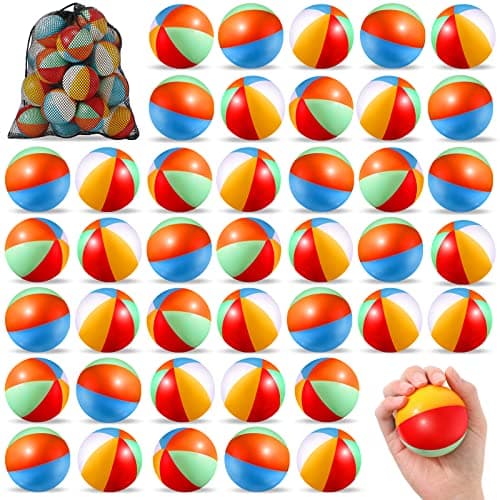 Hungdao 50 Pcs Beach Stress Balls 25 Inch Mini Beach Ball Stress Ball Relief Stress Ball Swimming Pool Game Toy Foam Sports Ball with Storage Bag for School Carnival Reward Birthday Party Rainbow