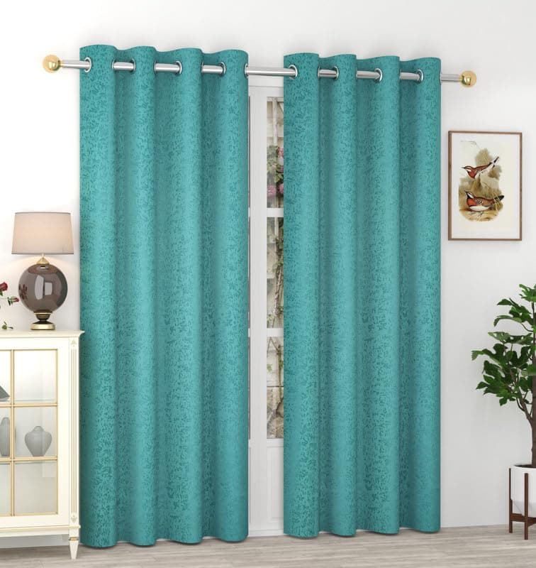 Exporthub Premium Texture Blackout Curtains Size 7 feet Long 2 Piece Aqua Blue Color 9095 Room Darkening Textured Design Door Blackout Curtain for Living Room Bedroom EHSPR278_74_2