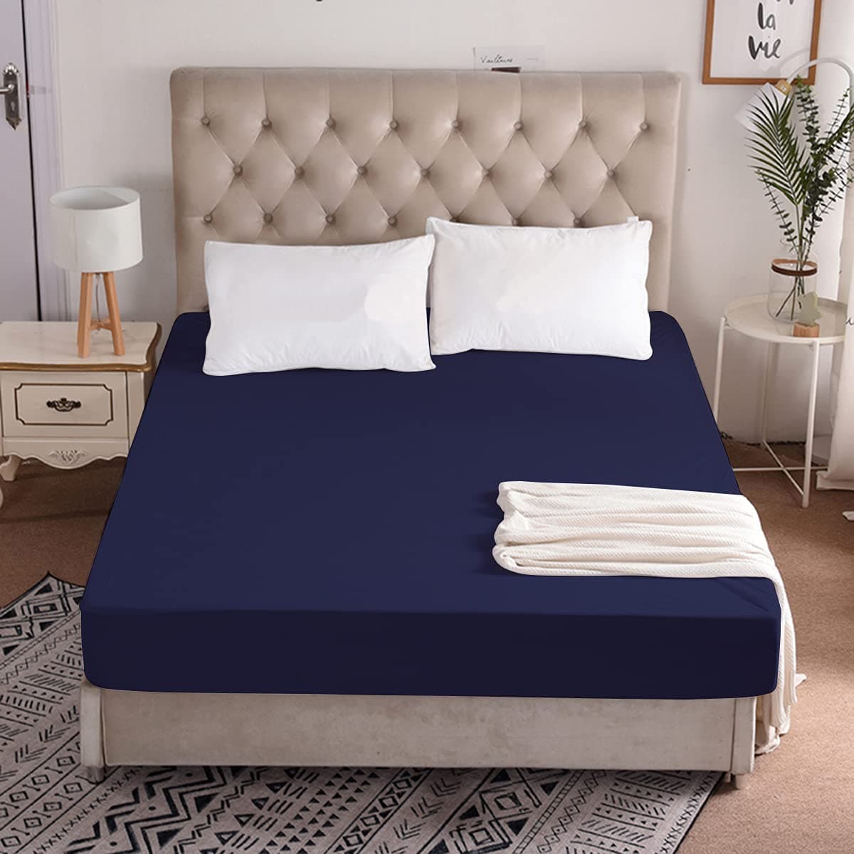 CHICERY Ultar Soft Water Proof Dustproof Terry Cotton Mattress Protector Single Size Blue Single48X72